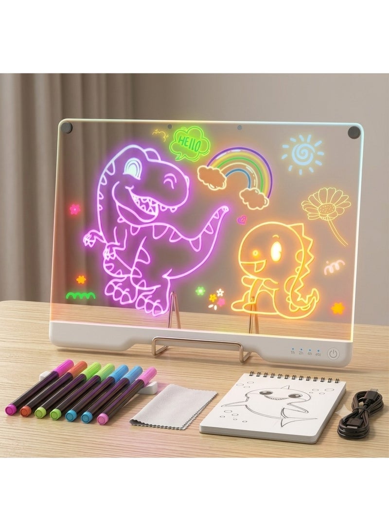 لوح رسم LED مقاس 16 بوصة، لوح سحري إبداعي يضم 7 أقلام ملونة ودفتر رسم؛ مثالي للرسم المضيء (Doodle Glow) والاستخدام المنزلي، وهو عبارة عن لوح أكريليك مضيء قابل للمسح الجاف. - Image 2