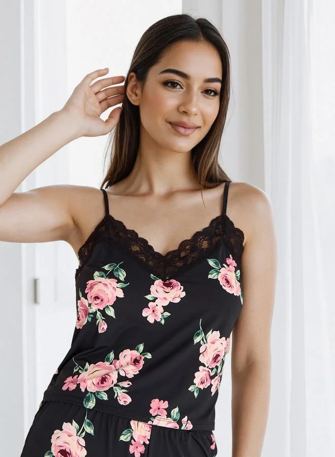 Splash FAV Floral Print Shorts Set with Lace Trim