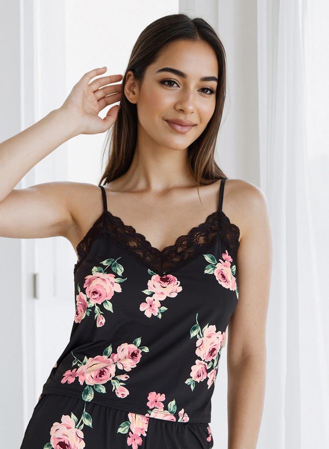 Splash FAV Floral Print Shorts Set with Lace Trim - Image 2