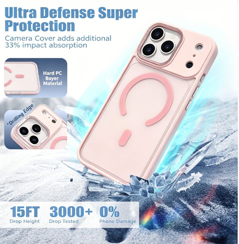 for iPhone 17 Pro Max Case Compatible with MagSafe,Magnetic Phone Case for iPhone 17 Pro Max,Diamond Texture Matte Anti-Fingerprint Shockproof Luxury INS Style Protective Cover Baby Pink - Image 3