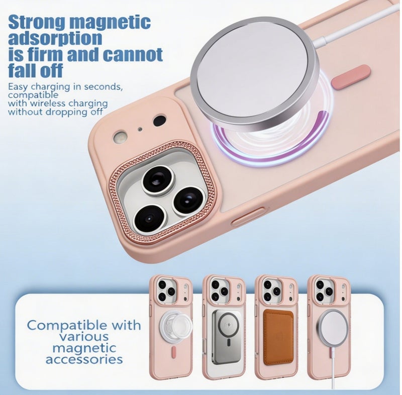 for iPhone 17 Pro Max Case Compatible with MagSafe,Magnetic Phone Case for iPhone 17 Pro Max,Diamond Texture Matte Anti-Fingerprint Shockproof Luxury INS Style Protective Cover Baby Pink - Image 2