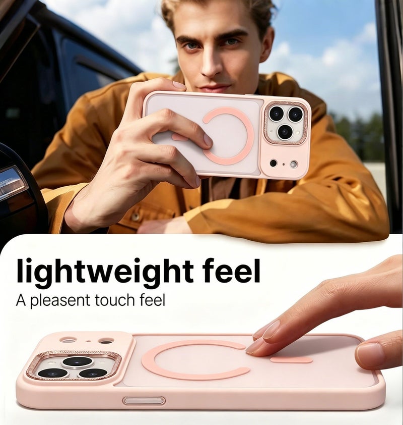 for iPhone 17 Pro Max Case Compatible with MagSafe,Magnetic Phone Case for iPhone 17 Pro Max,Diamond Texture Matte Anti-Fingerprint Shockproof Luxury INS Style Protective Cover Baby Pink - Image 4