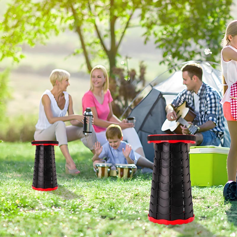 Doseno Upgraded Foldable Stool Thickened Set of 2, Portable Collapsible Stool Retractable Stool, Foldable Portable Collapsible Chair for Fishing, Hiking Tours, BBQ, Parties, Outdoor Activities (Red) - Image 2