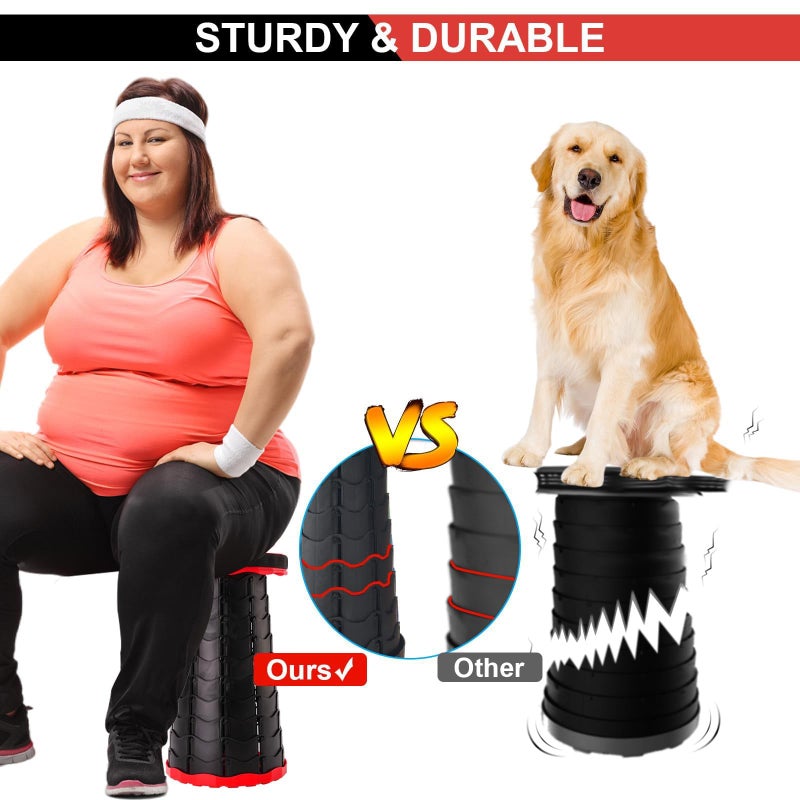 Doseno Upgraded Foldable Stool Thickened Set of 2, Portable Collapsible Stool Retractable Stool, Foldable Portable Collapsible Chair for Fishing, Hiking Tours, BBQ, Parties, Outdoor Activities (Red) - Image 4