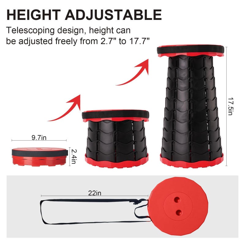 Doseno Upgraded Foldable Stool Thickened Set of 2, Portable Collapsible Stool Retractable Stool, Foldable Portable Collapsible Chair for Fishing, Hiking Tours, BBQ, Parties, Outdoor Activities (Red) - Image 3