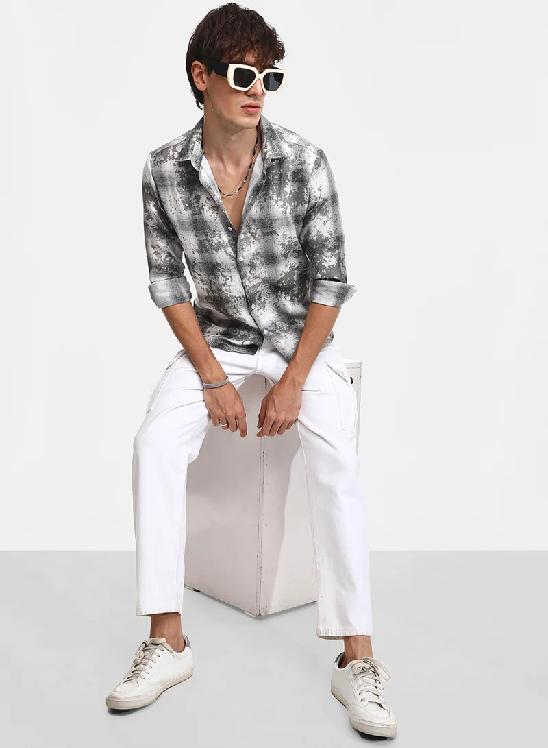 كامبوس سوترا Men's Moon Grey Splash Check Shirt