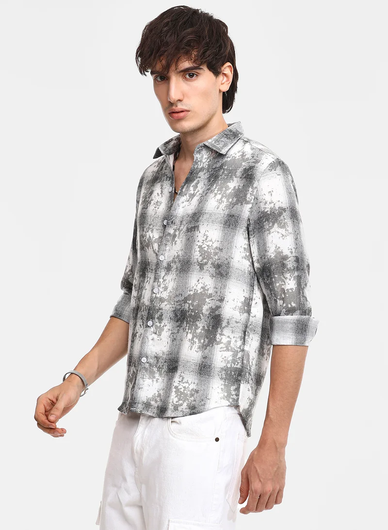 كامبوس سوترا Men's Moon Grey Splash Check Shirt
