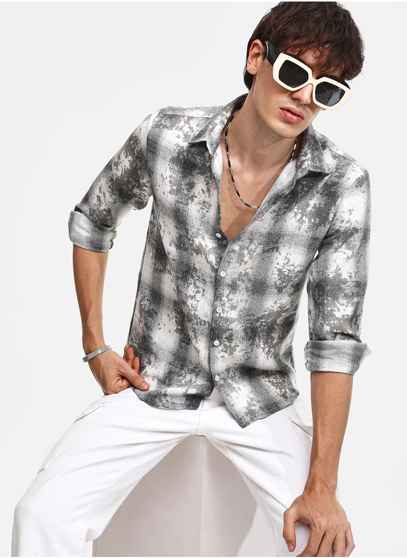 Campus Sutra Men's Moon Grey Splash Check Shirt