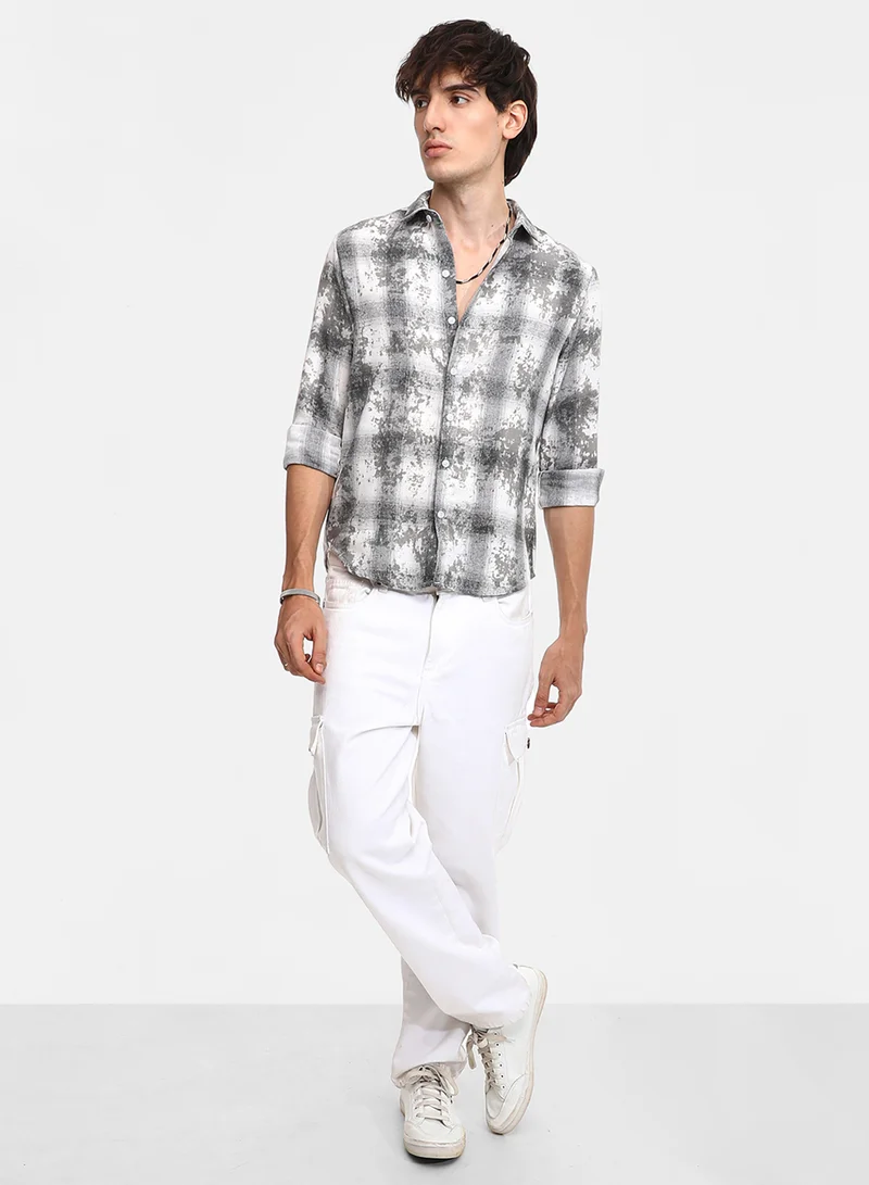 كامبوس سوترا Men's Moon Grey Splash Check Shirt