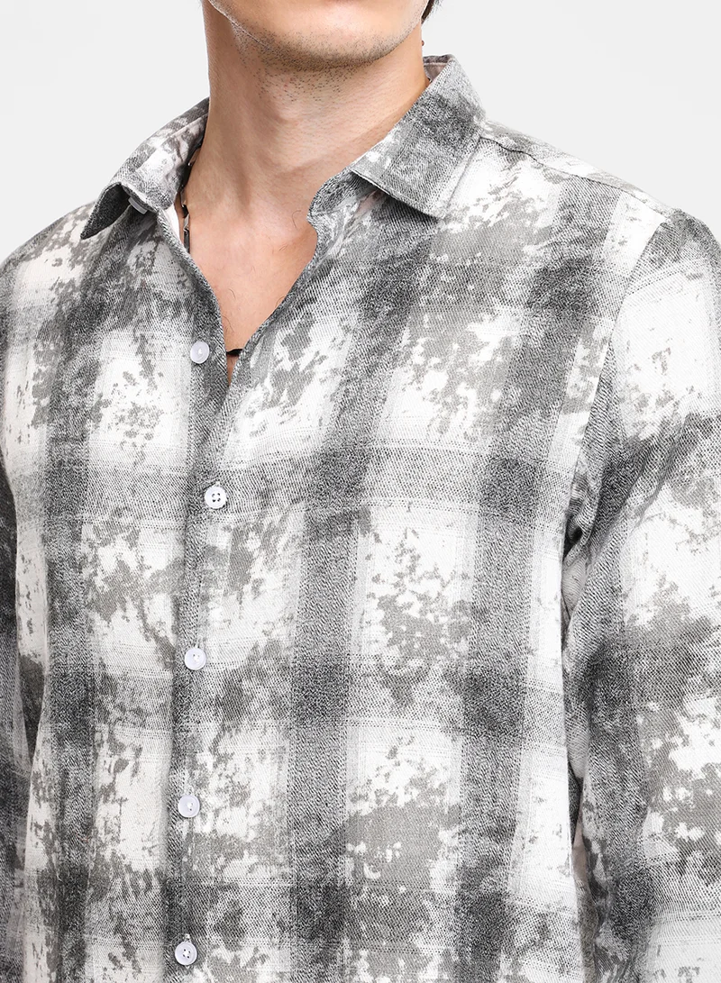 كامبوس سوترا Men's Moon Grey Splash Check Shirt