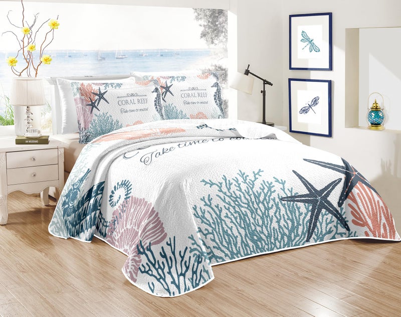 weesire Coastal Bedding Queen Size with 2 Shams Nautical Beach Comforter Sets Ocean Bedspreads Coastal Coverlet Summer Bedding 90x96 - Image 2