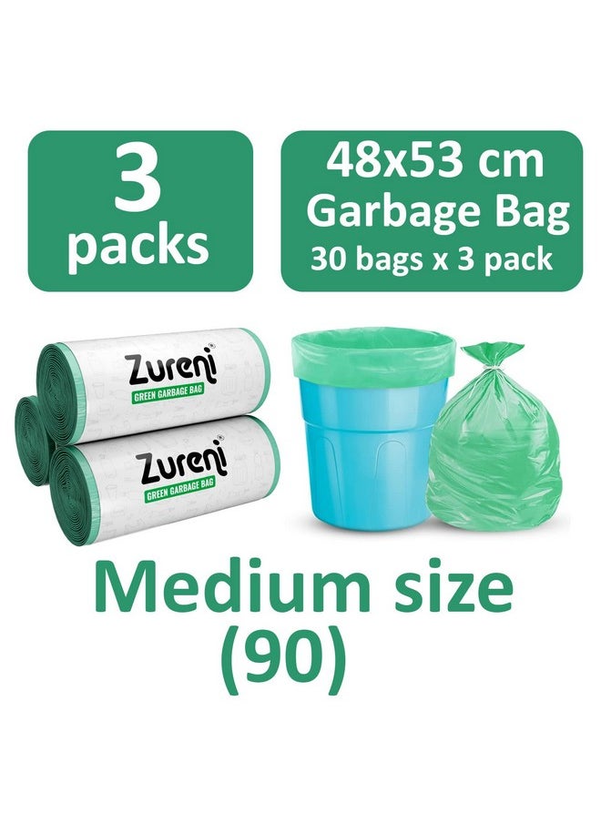Zureni Zureni Garbage Dustbin Bags (Medium, 48 x 53 cm or 19" x 21") Drawstring Anti-drip Trash Waste Basket Bag for Kitchen Office Warehouse Pantry (Green, 3 x 30 Pcs/Roll)  - Image 2