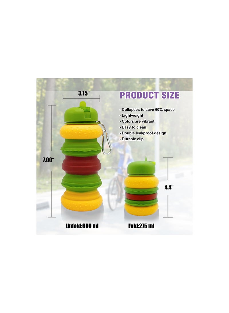 Y&D 20oz Collapsible Silicone Water Bottle, Hamburger Style, Reuseable Bottles for Sports Gym Travel Essentials Camping Hiking Lightweight, Lightweight - Image 3
