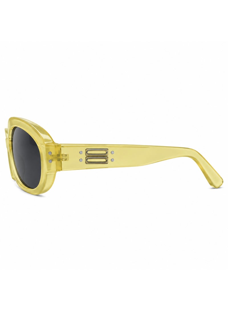 Oval Translucent Yellow Dark Smoke-Tinted Sunglasses with Geometric Accents - Image 3