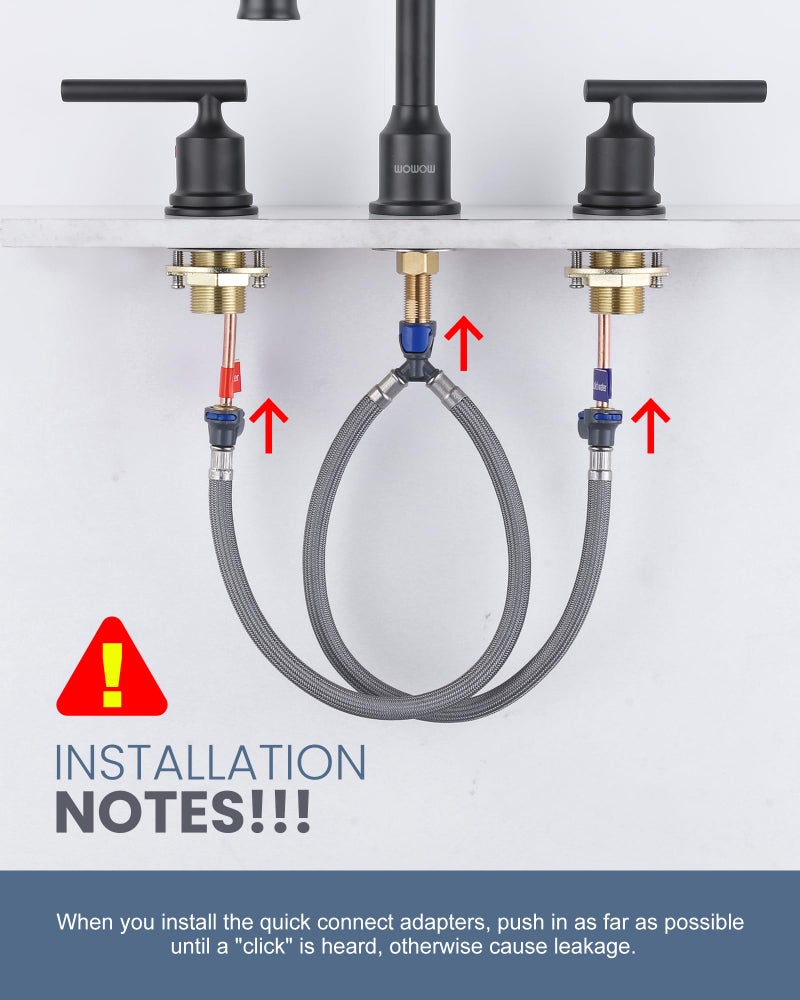 WOWOW Quick Connect Faucet Hose Replacement, 16 Inch Hot & Cold Water Supply Lines for Widespread Faucet, Bathroom 3 Holes Faucet Water Mixer Line with Fast Lock - Image 5
