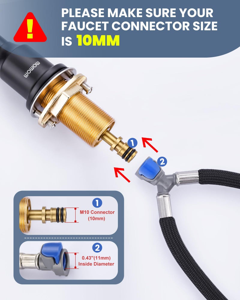 WOWOW Quick Connect Faucet Hose Replacement, 16 Inch Hot & Cold Water Supply Lines for Widespread Faucet, Bathroom 3 Holes Faucet Water Mixer Line with Fast Lock - Image 3