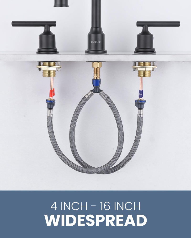 WOWOW Quick Connect Faucet Hose Replacement, 16 Inch Hot & Cold Water Supply Lines for Widespread Faucet, Bathroom 3 Holes Faucet Water Mixer Line with Fast Lock - Image 4