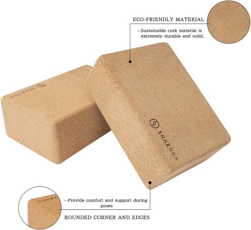 SNAKUGA Cork Yoga Block 2 Pack for Pilates, 4'' or 3'' Non-Slip & High Density Blocks for Meditation, Fitness and Stretching, Supportive and Flexibility Brick for Improve Poses Balance - Image 2