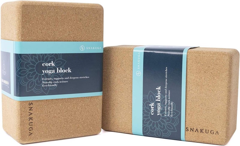 SNAKUGA Cork Yoga Block 2 Pack for Pilates, 4'' or 3'' Non-Slip & High Density Blocks for Meditation, Fitness and Stretching, Supportive and Flexibility Brick for Improve Poses Balance - Image 1