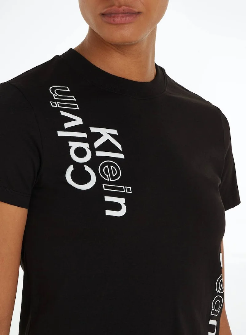 Calvin Klein Jeans Women's Cropped Multi Logo T-Shirt -  cotton jersey, Black