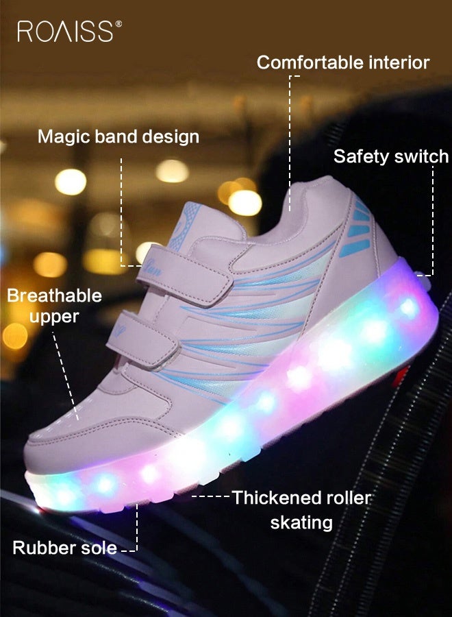 roaiss Kids Double Wheel Roller Skates Shoes, LED Light up Adjustable Sneakers with Velcro, Cool Shiny Roller Skates, Luminous Comfortable Shoes with Detachable Roll Wheels, Ideal Gift for Kids Pink - Image 3