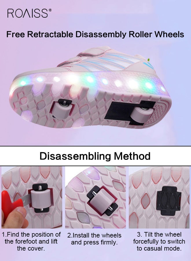 roaiss Kids Double Wheel Roller Skates Shoes, LED Light up Adjustable Sneakers with Velcro, Cool Shiny Roller Skates, Luminous Comfortable Shoes with Detachable Roll Wheels, Ideal Gift for Kids Pink - Image 5