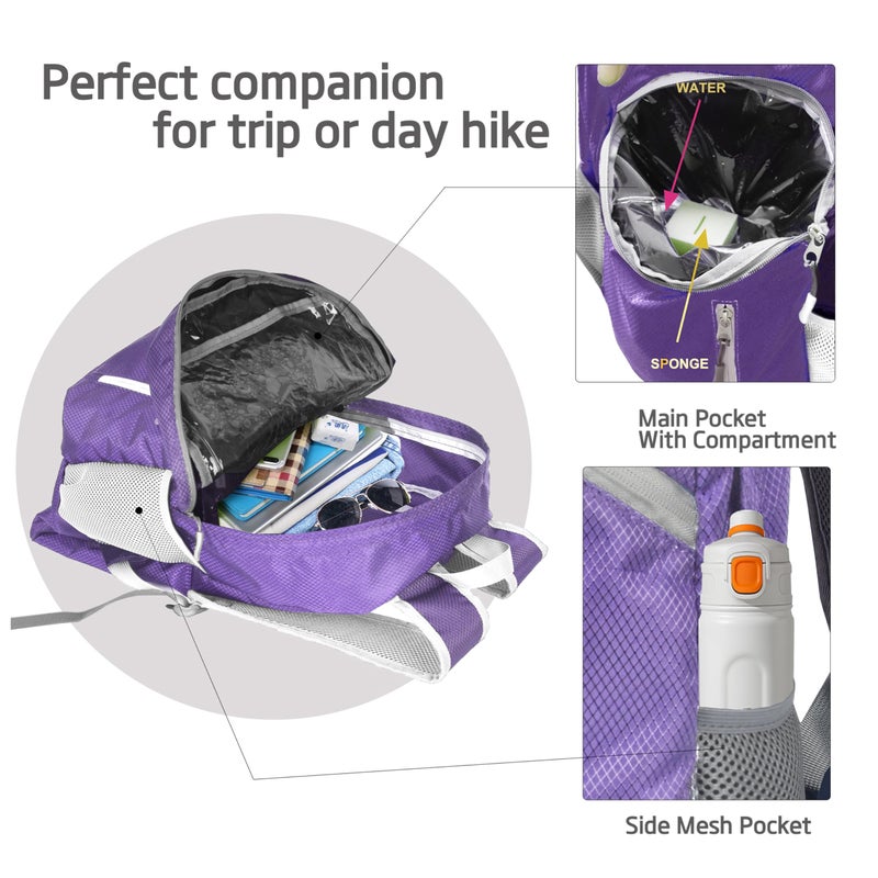 BEMYGREENBAG 35L Foldable Waterproof Backpack For Outdoor Sports With Inside Wet Clothes Compartment Packable For Multiple Uses Ultra Lightweight Ideal For Hiking Men And Women Travel(Purple) - Image 3