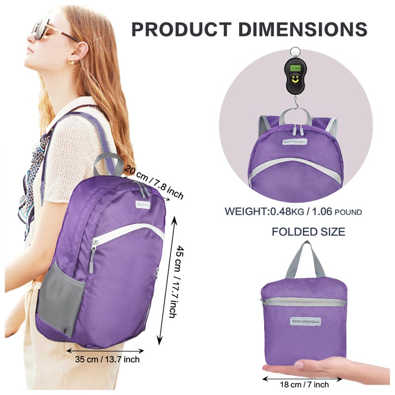 BEMYGREENBAG 35L Foldable Waterproof Backpack For Outdoor Sports With Inside Wet Clothes Compartment Packable For Multiple Uses Ultra Lightweight Ideal For Hiking Men And Women Travel(Purple) - Image 2