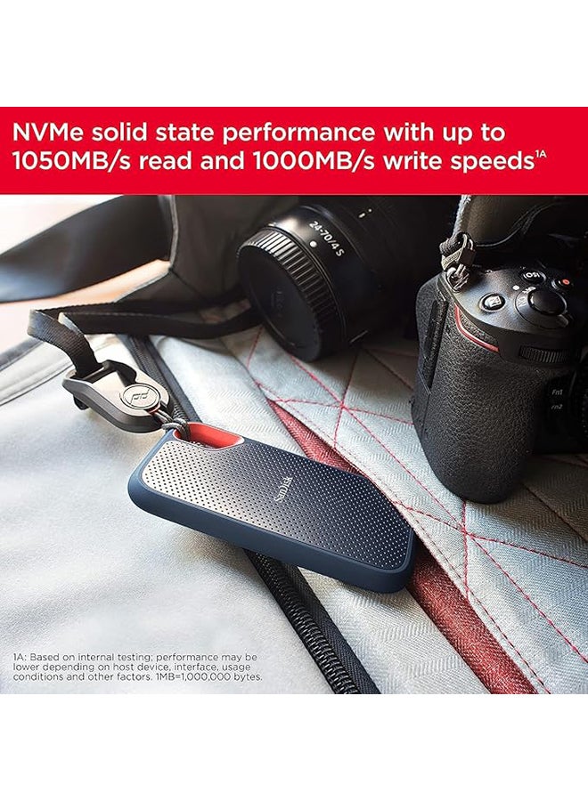 sandisk 8TB Extreme Portable SSD , USB 3.2 Gen 2 Type-C, Up to 1050MB/s Read & Write Speeds, 256-Bit AES Hardware Encryption, Carabiner Loop, IP65, Black/ Orange | SDSSDE61-8T00-G25 - Image 4