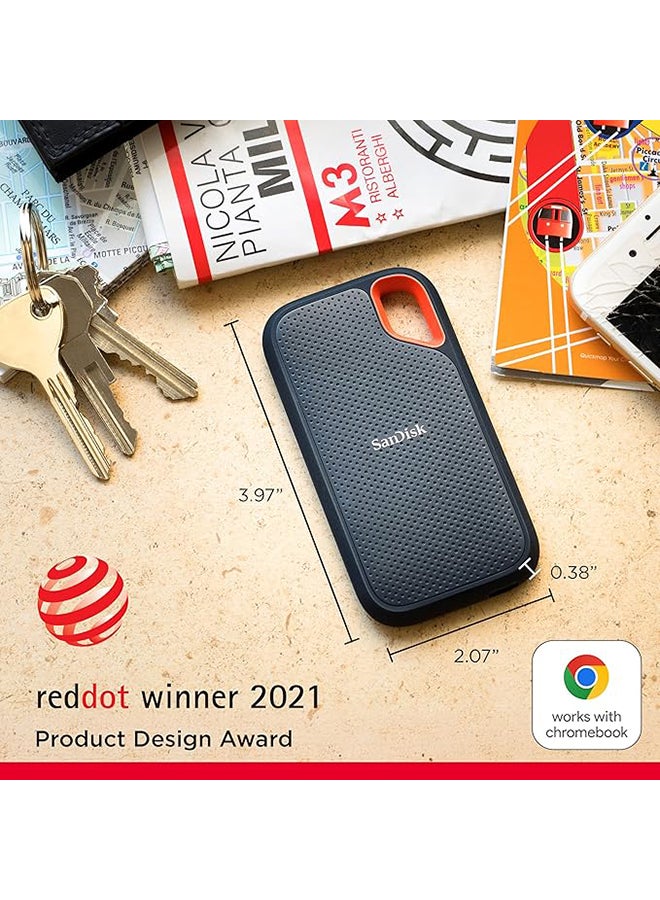 sandisk 8TB Extreme Portable SSD , USB 3.2 Gen 2 Type-C, Up to 1050MB/s Read & Write Speeds, 256-Bit AES Hardware Encryption, Carabiner Loop, IP65, Black/ Orange | SDSSDE61-8T00-G25 - Image 2