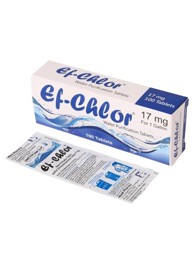 اي اف أقراص تنقية المياه Ef-Chlor 17 ملغ - عبوة من 100 قرص، قرص واحد ينقي 3-4 لترات، معالجة آمنة وموثوقة، بدون لون أو طعم غير مرغوب فيه، تعقيم وتطهير وتنقية - Image 5