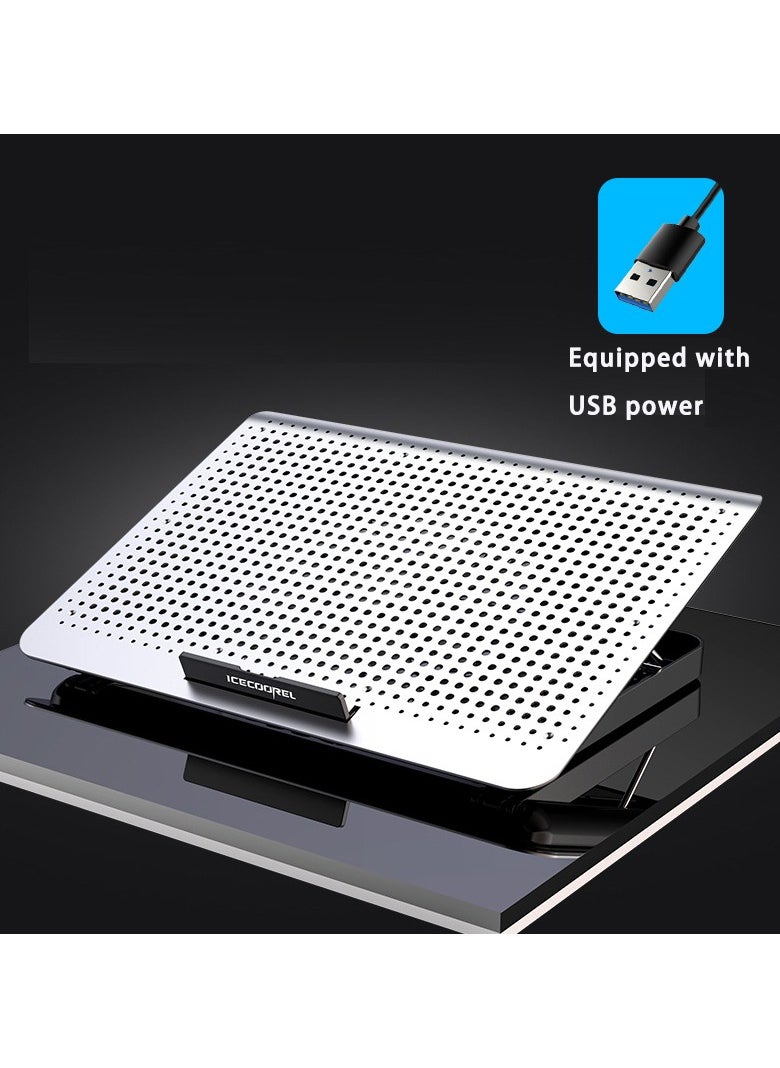 ICE COOREL ICE COOREL Aluminum Laptop Cooling Pad 2024 Upgrade, Ramadan Laptop Cooler Stand with 7 Height Adjustable, Laptop Fan Cooling Pad for Laptop 17 Inch, Notebook Cooler Pad with Two USB Port (Silver)  - Image 2