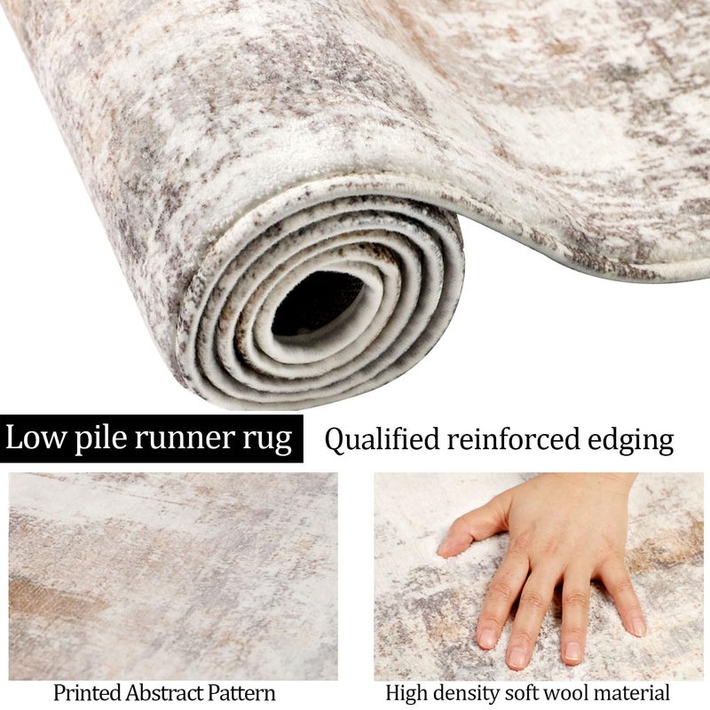 فاميباي FAMIBAY HALLWAY RUNNER RUP 8 FT RASHERNER RUDS مع دعم مطاطية حديثة عداء سجادة غير ناعمة ناعمة منخفضة السجاد الطويلة لدخول المطبخ المطبخ (البيج/الإبل) - Image 4