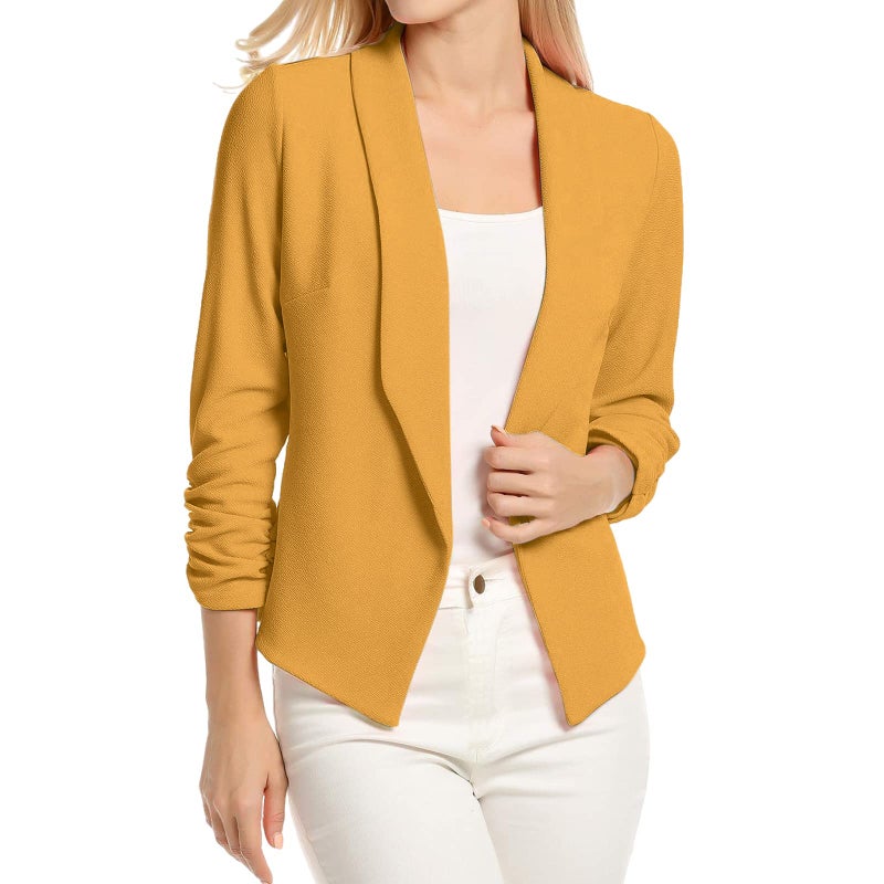 POGTMM Formal Office Stretchy Solid Blazer Outerwear Work Jacket Coat S-XXL (M, Mustard) - Image 1