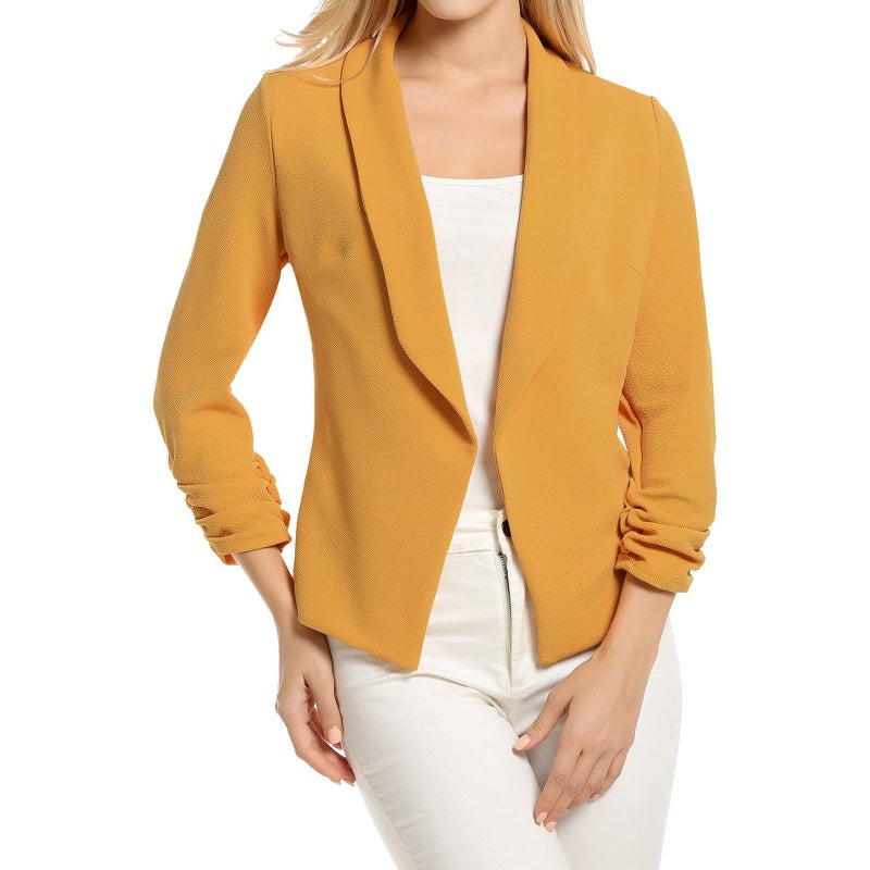 POGTMM Formal Office Stretchy Solid Blazer Outerwear Work Jacket Coat S-XXL (M, Mustard) - Image 4