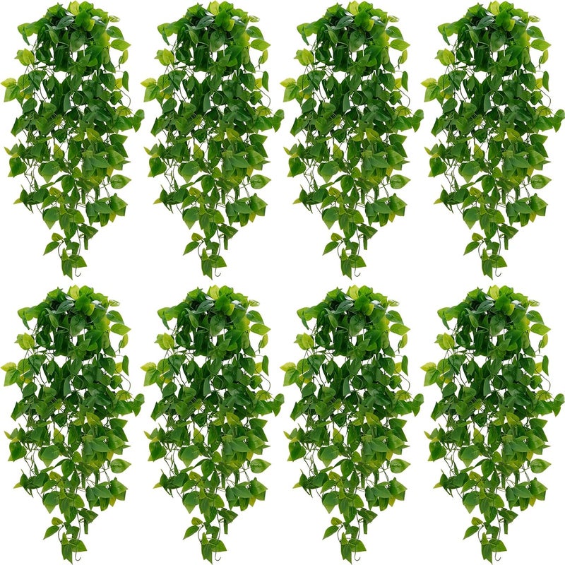 BLEUM CADE Fake Hanging Plants, 8pcs Artificial Hanging Plant, Faux Pothos Vines Hanging Plant Greenery for Wall Home Living Room Indoor Outdoor Decor (No Baskets) - Image 1