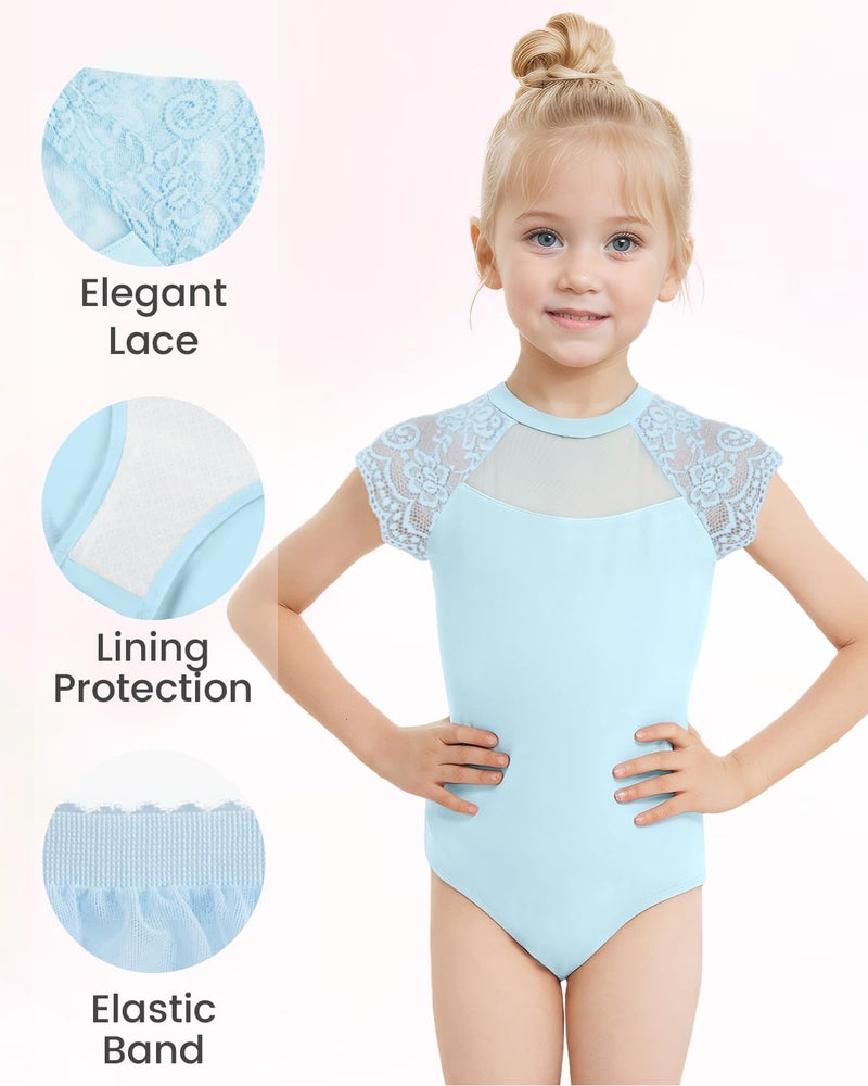 Gogokids Ballet Leotards for Girls Dance Leotards Toddler Hollow Back Lace Dance Dress with Removable Skirt Combo, Blue(120/4-5T) - Image 3