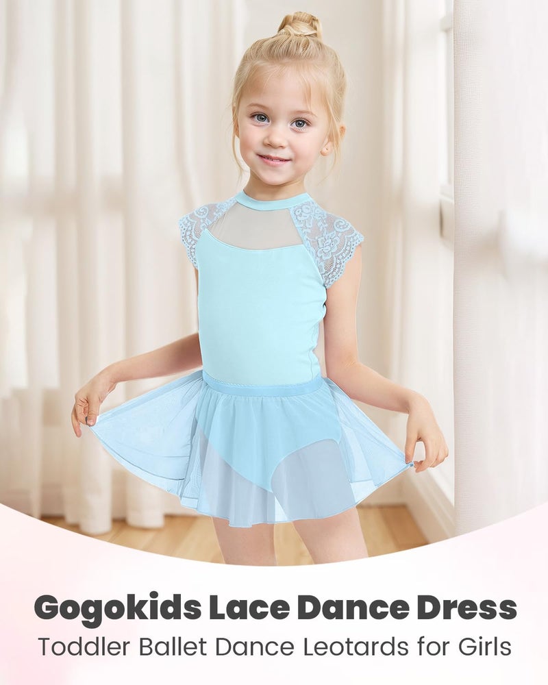 Gogokids Ballet Leotards for Girls Dance Leotards Toddler Hollow Back Lace Dance Dress with Removable Skirt Combo, Blue(120/4-5T) - Image 4