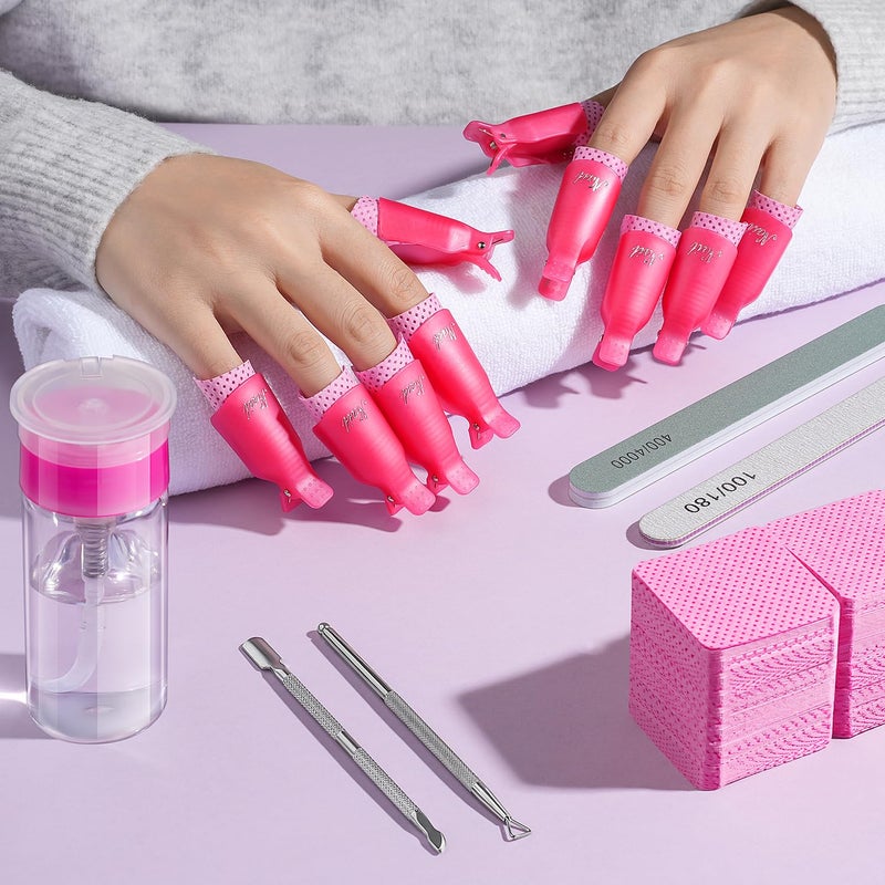 TsMADDTs Gel Nail Polish Remover Tools Kit with 540 Lint Free Wipes, 10 Soak Off Clips, 100ml Nail Polish Remover Bottle, Cuticle Pusher/Peeler, File, Buffer Block - Image 4