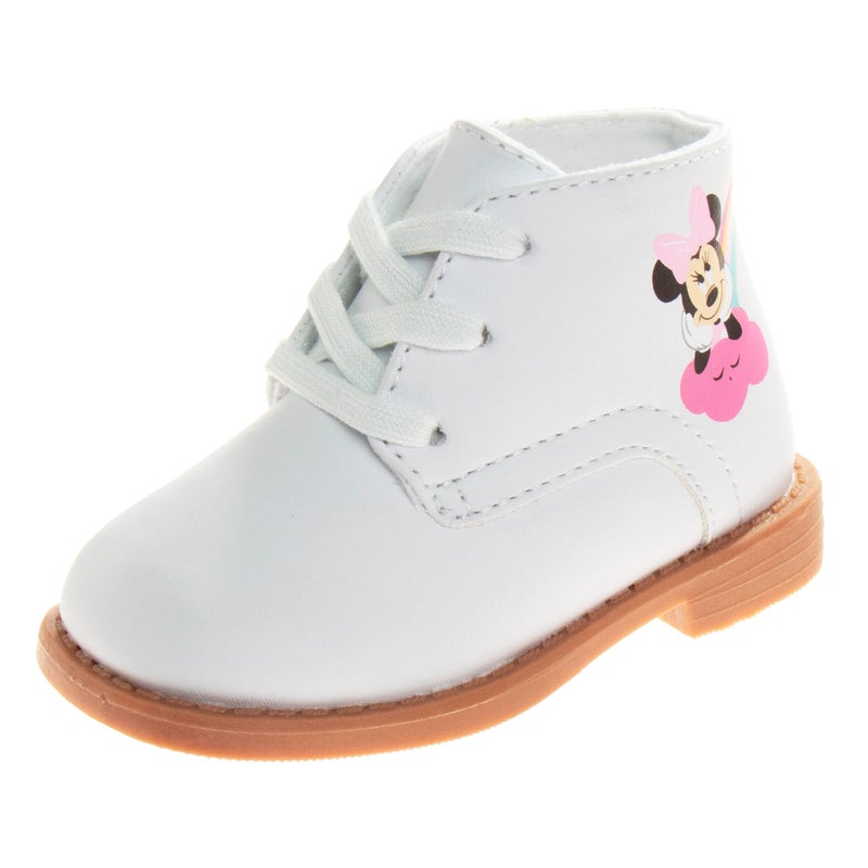 Josmo Minnie Mouse Walking Shoes Non-Slip High top Lightweight Synthetic - Baby Girls First Step Walker Dress Boots - White/Pink (Size 5 Toddler) - Image 1