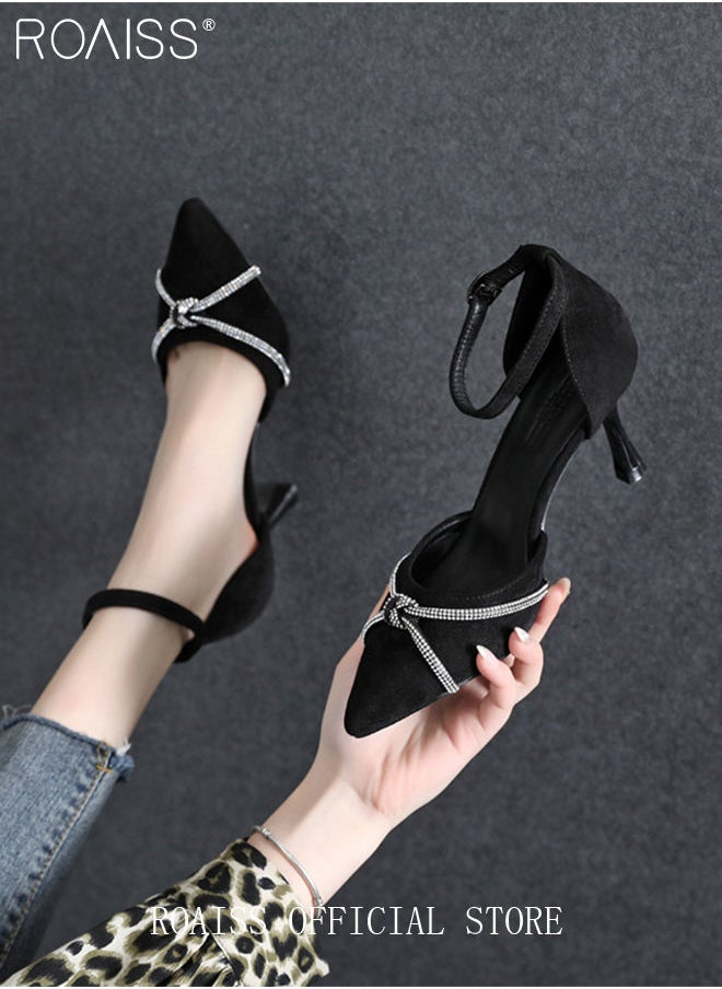 roaiss - New Rhinestone Stiletto Pumps Women's Crystal Diamond High Heels Party Slipper Butterfly Shoes for Lady Pointed Toe Prom Shoes Sandals - Image 1