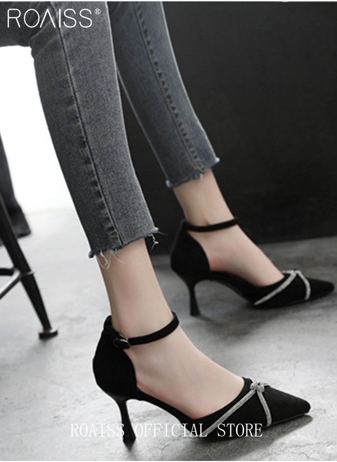 roaiss - New Rhinestone Stiletto Pumps Women's Crystal Diamond High Heels Party Slipper Butterfly Shoes for Lady Pointed Toe Prom Shoes Sandals - Image 1