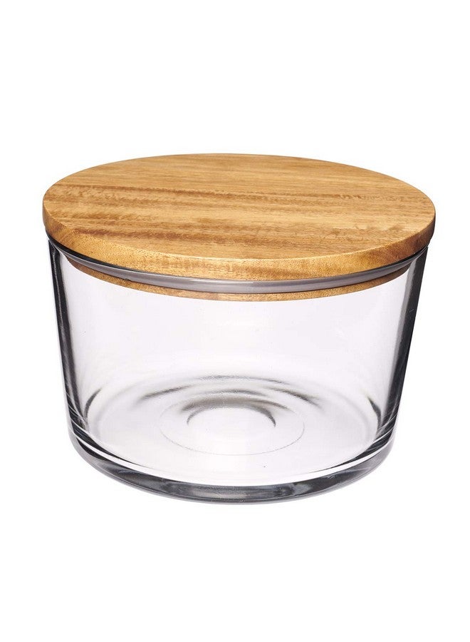 Anchor Hocking وعاء تريفل زجاجي من أنكر هوكينغ مع غطاء، وعاء سلطة زجاجي سعة 104 أونصة مع غطاء من خشب الأكاسيا - Image 1