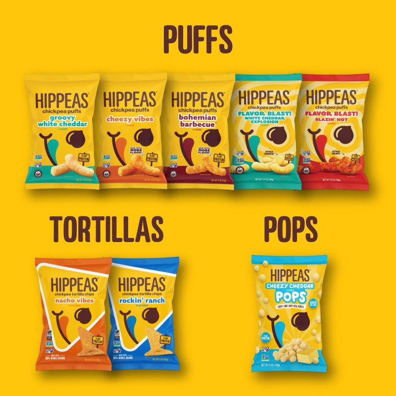 Hippeas Chickpea Puffs, Variety Pack: Vegan White Cheddar, Nacho Vibes, Barbecue, Sriracha, 0.8 Ounce (Pack of 18), 3g Protein, 2g Fiber, Vegan, Gluten-Free, Crunchy, Plant Protein Snacks - Image 5