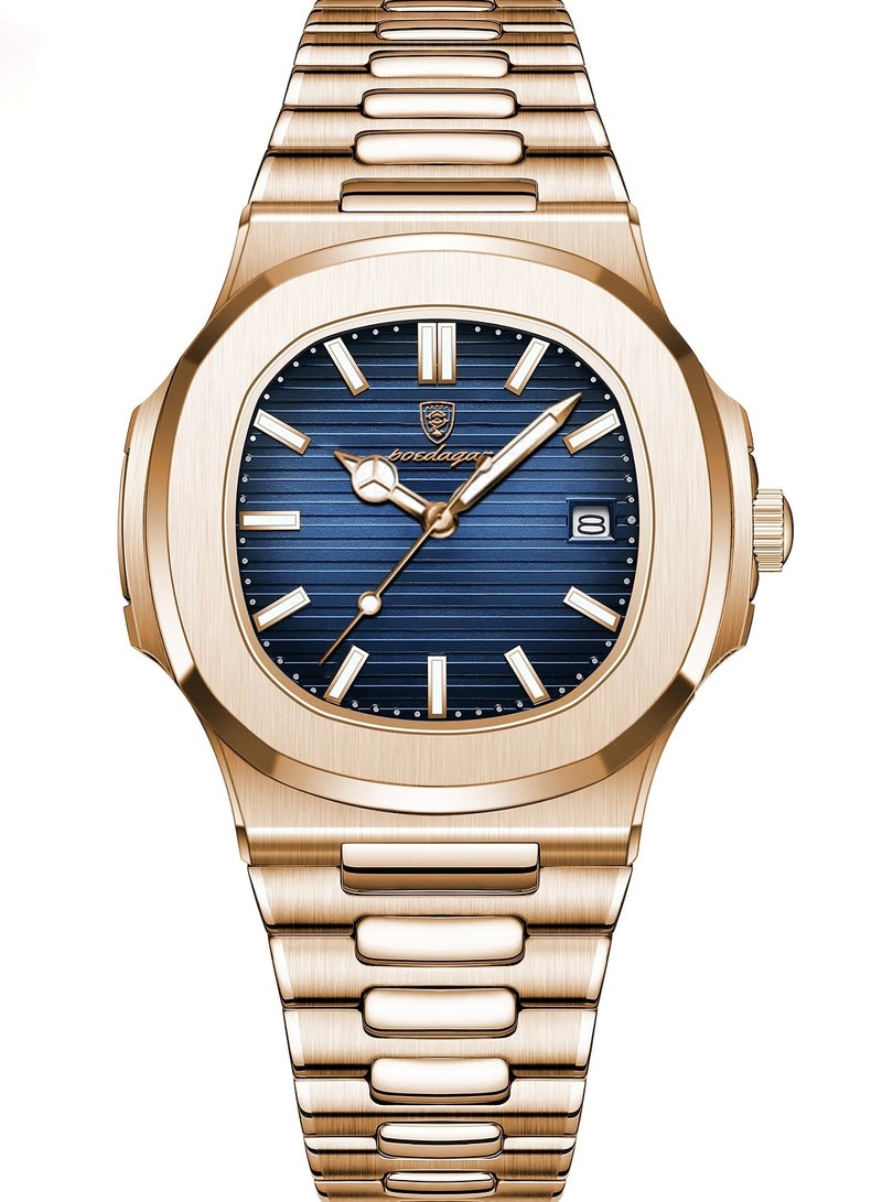 POEDAGAR Luxury Octagon Men's Watch: 316 Rose Gold Steel, Ultra-Thin, Luminous, Waterproof & Original Quartz - Image 1