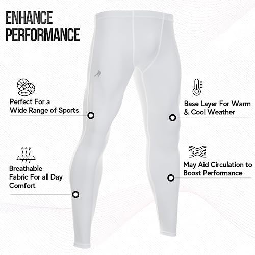 CompressionZ Men's Compression Pants for Workout, Sports|Base Layer Running Tights Leggings (White, Large) - Image 2