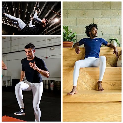 CompressionZ Men's Compression Pants for Workout, Sports|Base Layer Running Tights Leggings (White, Large) - Image 3