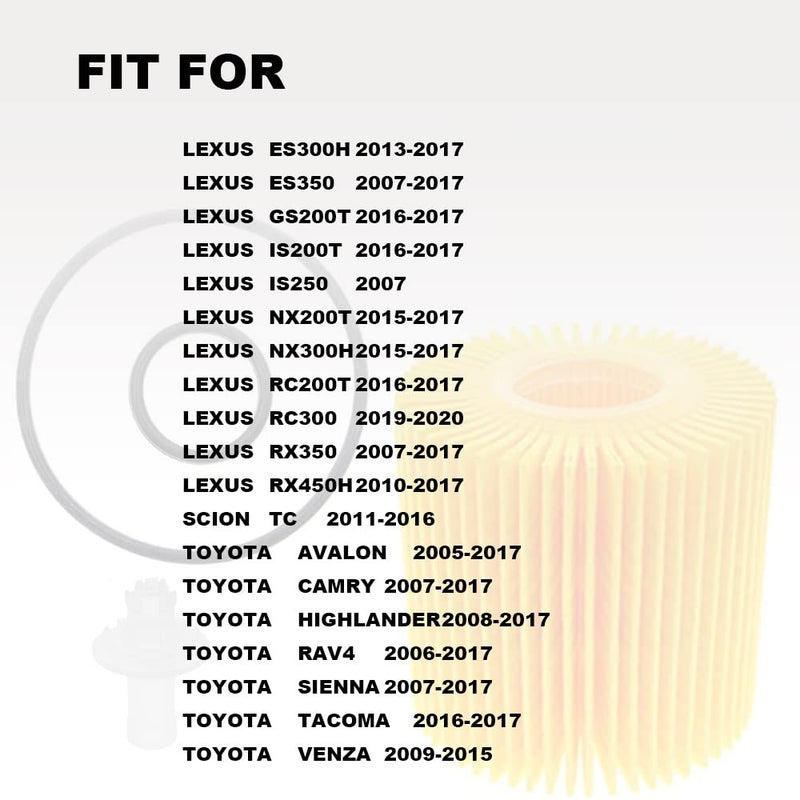 POWERWORKS 6 Packï¼ŒPack of 6 Engine Oil Filter Compatible with Toyota Avalon Camry Highlander RAV4 Tacoma Sienna and More Replace 04152-YZZA1,04152-31090, 04152-YZZG1 - Image 2