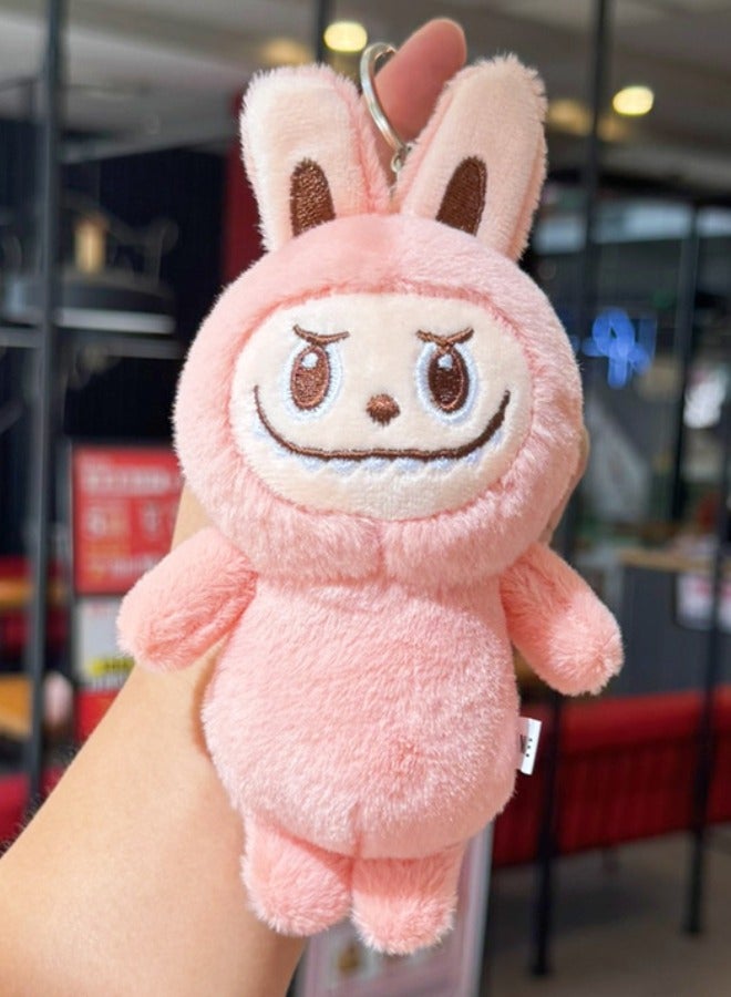 15cm Labubu Doll with Keychain, Labubu Plush Doll, Stuffed Doll Cartoon Premium Soft Plush Figure Toy for Ages 3 & Up, Pink 