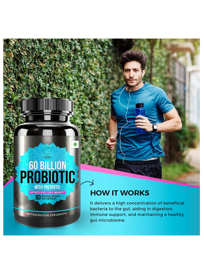 noble nature - Probiotic 60 Billion CFU, 10 Beneficial Strains, and Organic Prebiotics - Supports Digestion and Immunity for Women and Men - 60 Delayed Release Veg Capsules - Image 1